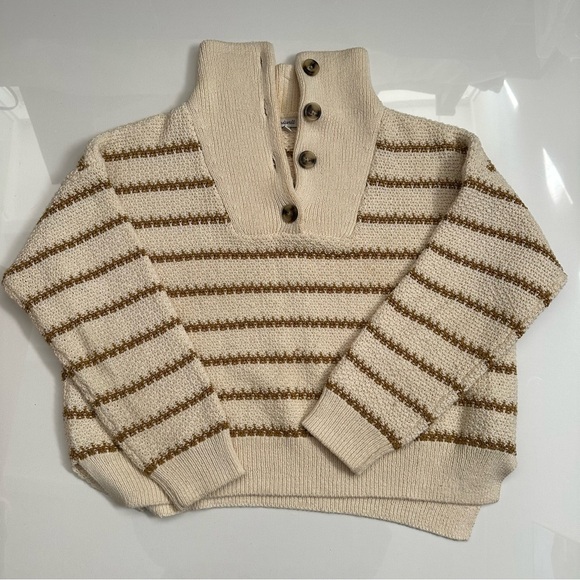 Madewell Sweater Canby Button Mockneck Sweater in Stripe tan size Medium (m) - Picture 4 of 10